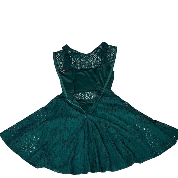 LULU'S Everleigh Forest Green Teal Lace Skater Mini Sleeveless Dress Size XS - Picture 10 of 16